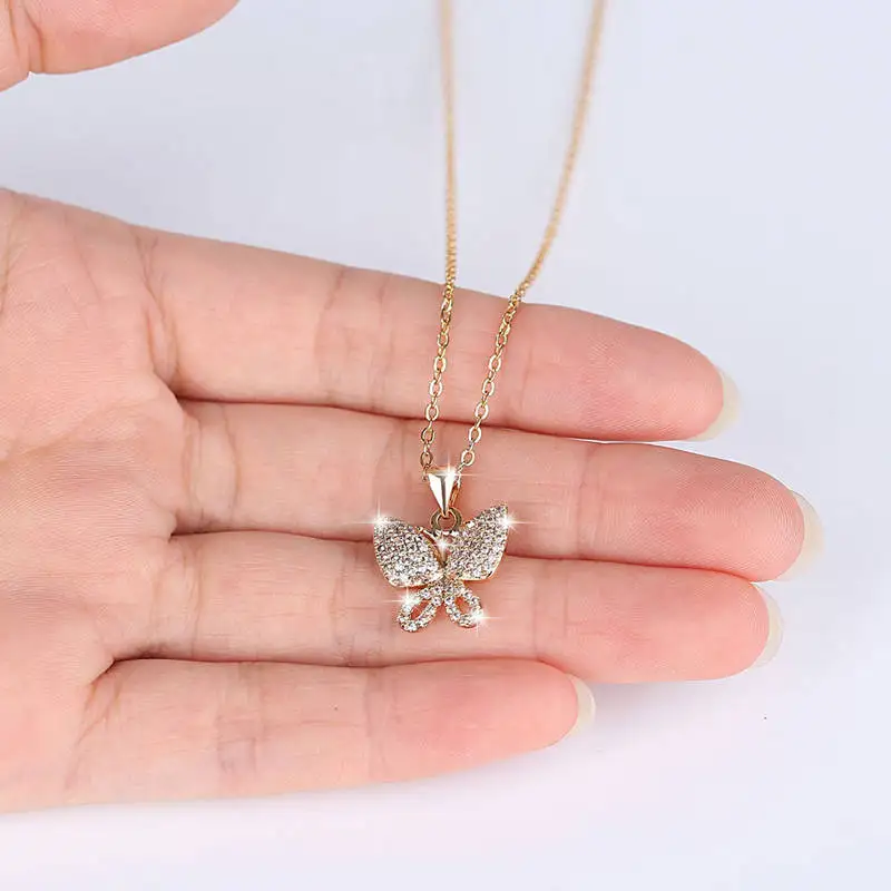 HPXmas Pave Crystal Butterfly Pendant Copper Chain Cubic Zirconia Female Necklaces For Girl Necklace Women Jewelry Gift | Украшения и