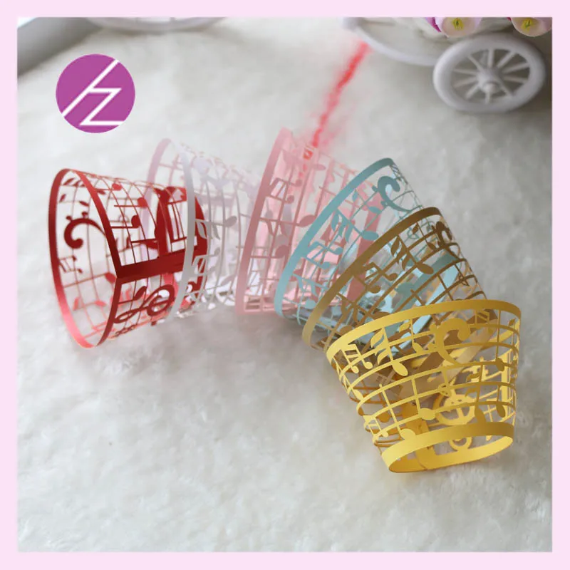 

100pcs Laser Cut Carved Note Pattern Cupcake Wrapper Romantic Wedding Decorations Birthday Favor Music Party Supplies