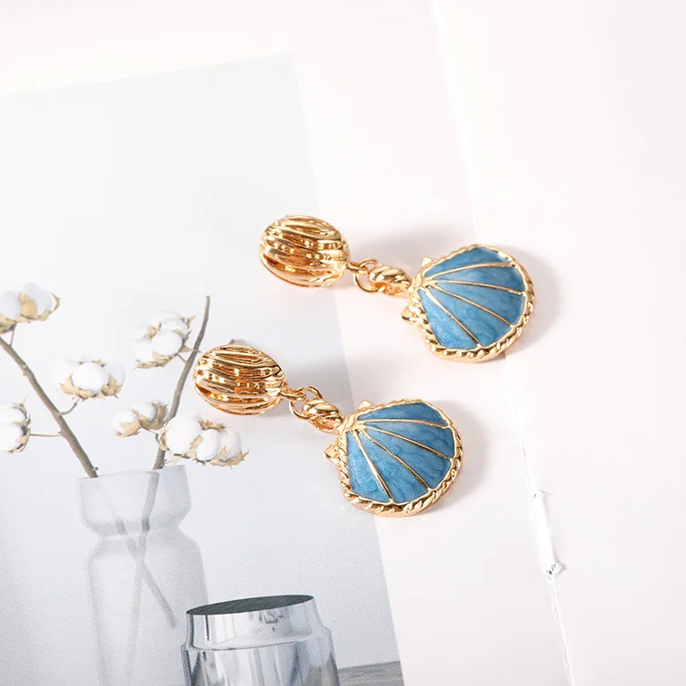 2018 New Fashion Drop Earrings For Women White Blue Flower Shell Female Dangle Gold Pendientes | Украшения и аксессуары