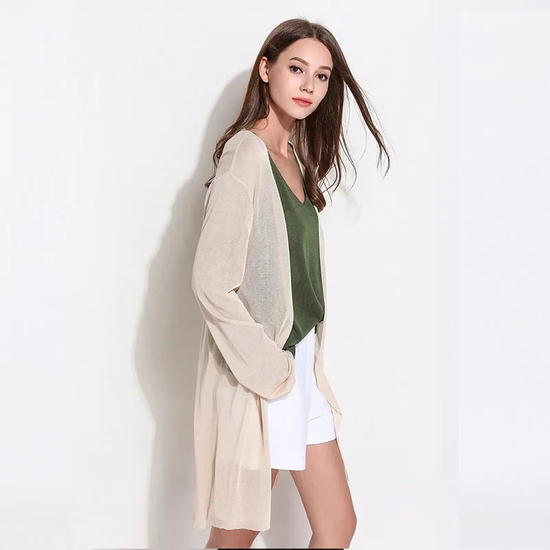 2019 spring new sun protection clothing ice silk loose large size long knit cardigan thin long-sleeved |