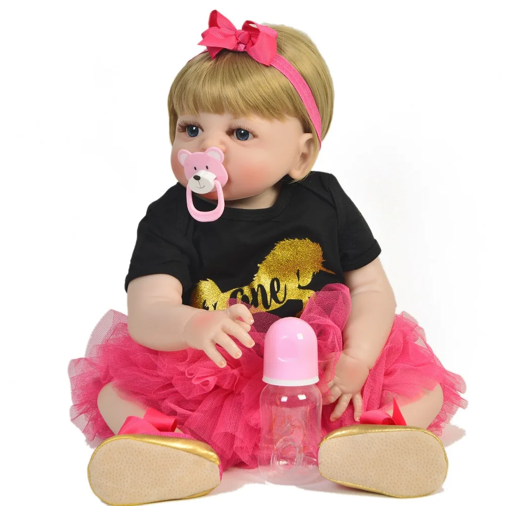 2019 new Reborn dolls full body silicone reborn babies red dress blond hair beautiful girl bebe alive bonecas kids gift | Игрушки и