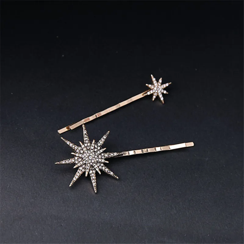 Заколка пряжка для волос с кристаллами золотого цвета|wedding hair accessories|star barretteclip