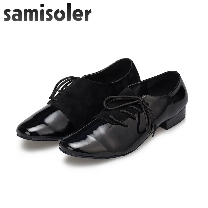 

Samisoler R Men's Black leather ballroom dance shoes Flats Modern dance shoes Tango Party Wedding Square dance shoes