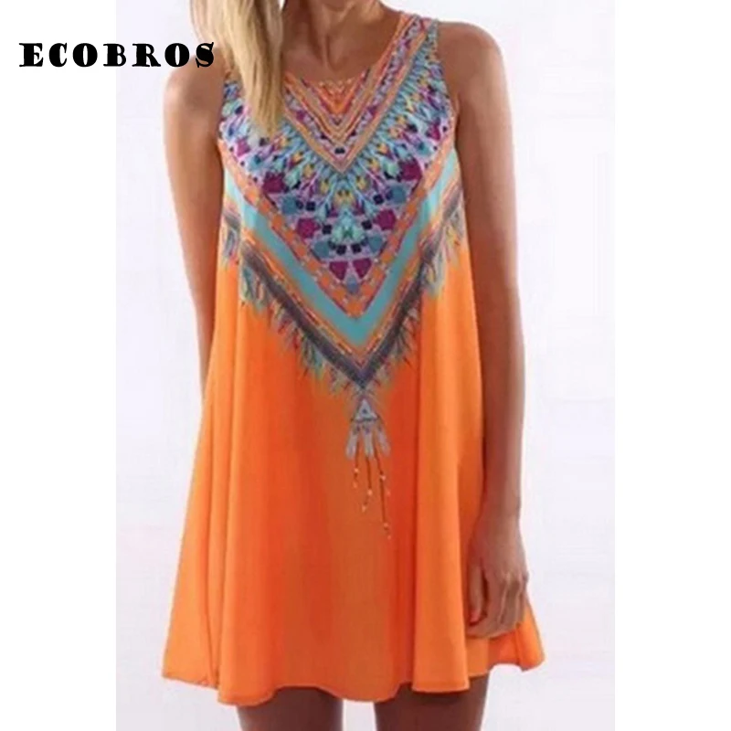 Женское платье без рукавов ECOBROS повседневное свободное в этническом стиле с