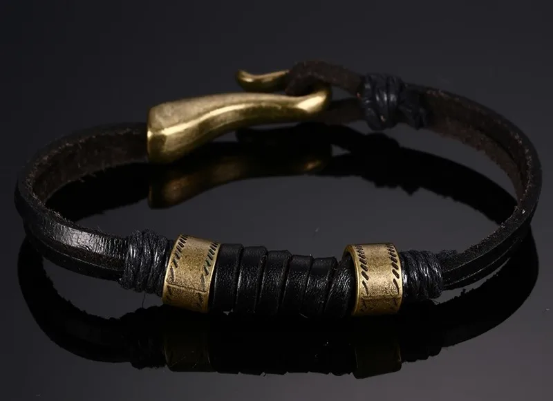 Vnox Винтаж Для мужчин браслет черный Пояса из натуральной кожи в стиле ретро сплав