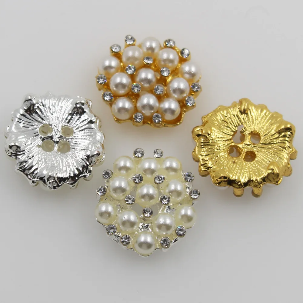 

Fashion 50Pc 21MM Round Pearl Button Alloy metal rhinestone sewing button for crafts Wedding buttons decorative DIY clothing