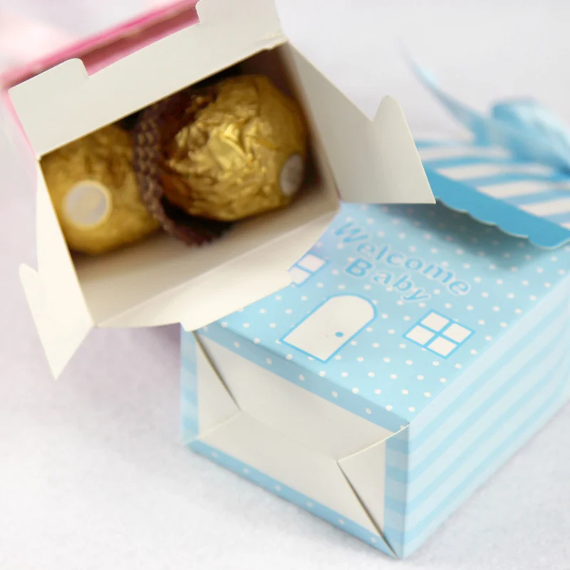 50 шт./компл. Baby Shower Candy Box House розовые синие коробки для конфет милые детские
