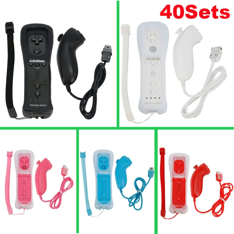 40 комплектов удаленных геймпадов + геймпад Nunchuk Встроенный Motion Plus для Wii с