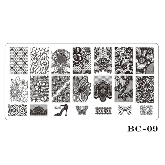 BC09 STZ 1 шт. пластина для стемпинга для нейл-арта шаблон кружева цветок лист Бабочка трафареты печать для ногтей Полировка плесень маникюрные инструменты BC01-20 - Цвет: BC09