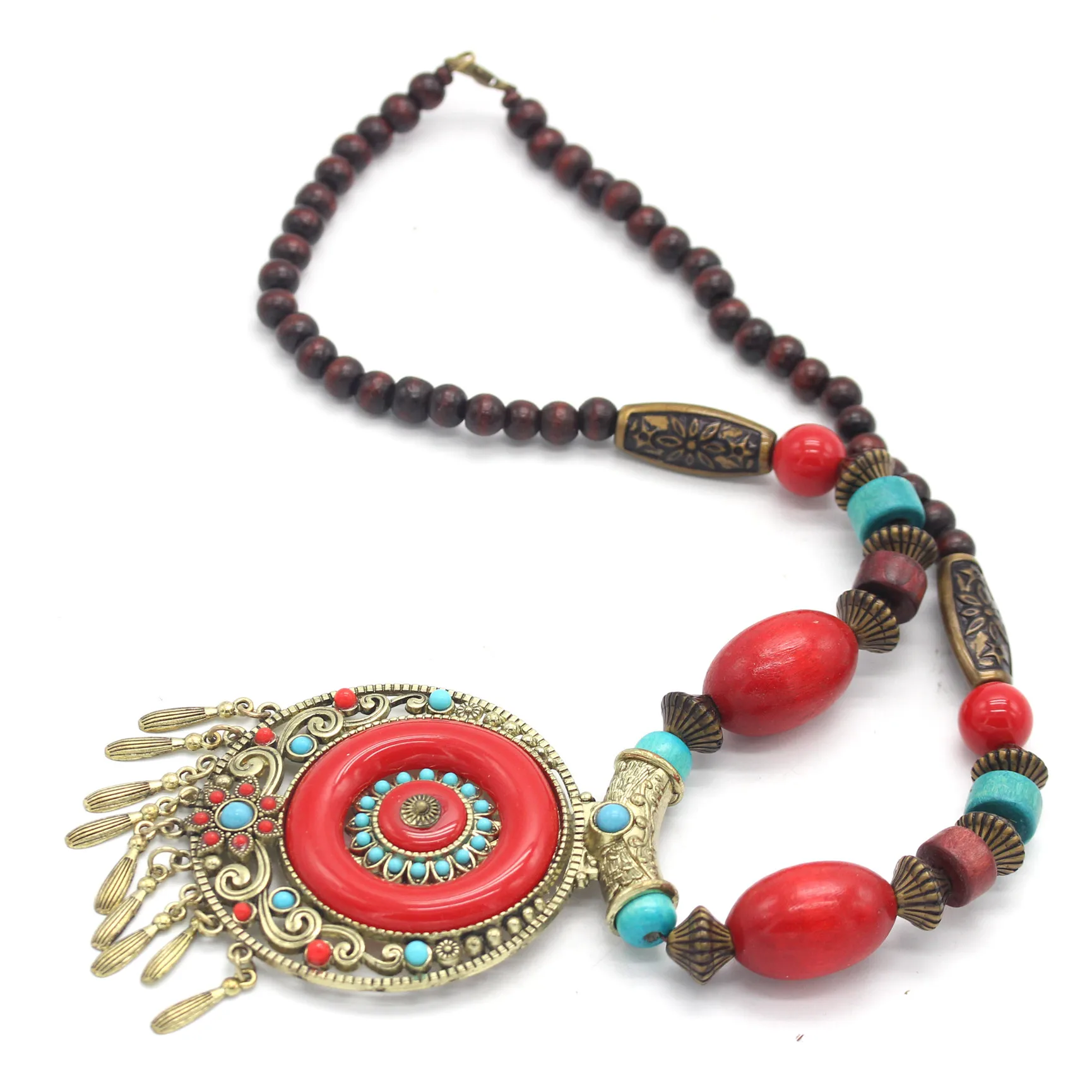 Женское ожерелье с подвеской ADOLPH этническое чокер из дерева и камня массивное