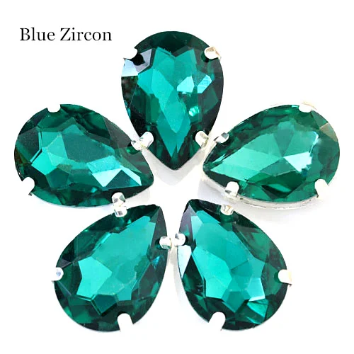 Blue Zircon Каплевидные разноцветные стеклянные стразы шьют на Стразы с капелькой в виде когтей хрустальные пришивные стразы для свадебного платья B2676 - Цвет: Blue Zircon