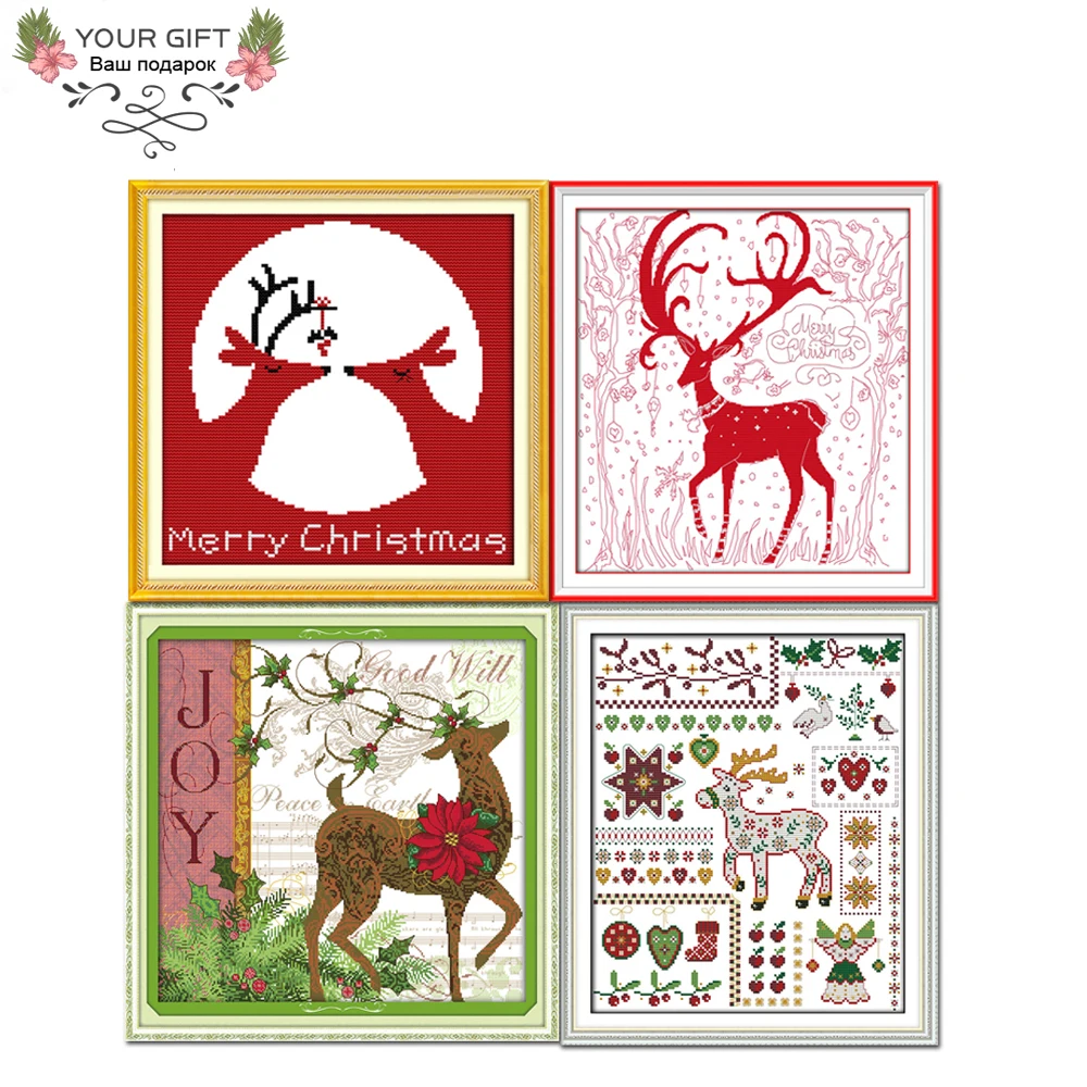 

Joy Sunday Elk Home Decor C234(1)C261(6)C273C335 Christmas Reindeer Dear Merry Christmas Santa Elk With Dolls Cross Stitch kit