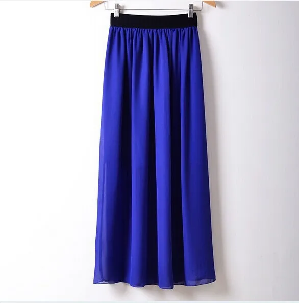 2015 Summer style Fashion Pleated Maxi Skirt Chiffon Long skirts womens Candy Color High Waist for women | Женская одежда
