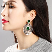 68 mm long luxury oval dangle earring green white crystal stones expensive jewellery hyperbole big drop earrings for party