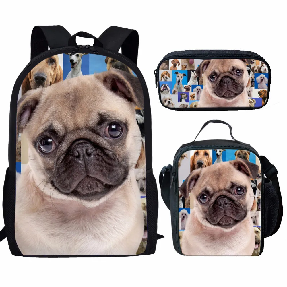 ThiKin Pug Dog Printing School Bags Set for Kids Boys Backpacks Shoulder Bagpack Children Bookbag Satchel 3pcs/set | Багаж и сумки