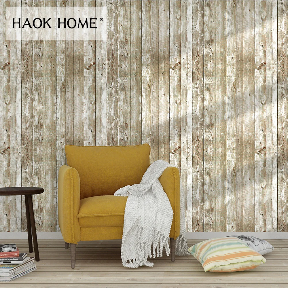 HaokHome деревенские 3D деревянные обои рулон 0 45 м x 6 кожура и палочка контактная