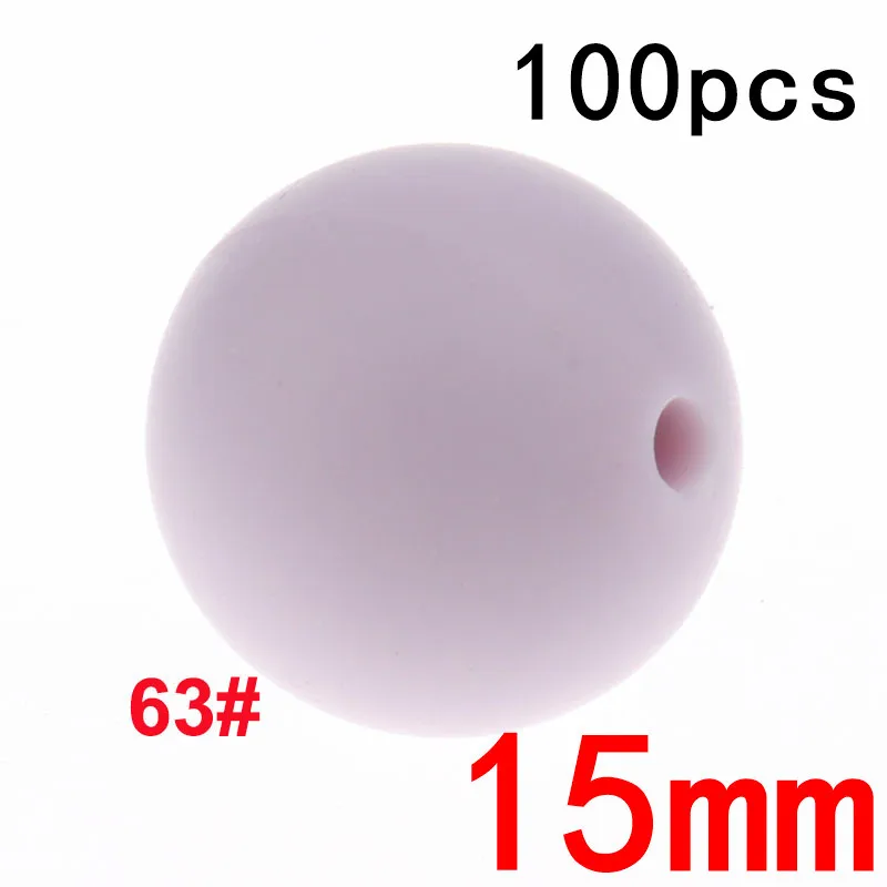63lilac Fkisbox 100PC силиконовый Прорезыватель Beads15MM шарики Силиконовые Прорезыватели для зубов бусины Diy прорезиненное Силиконовое ожерелье для прорезывания зубов бусина Bpa бесплатно для кормления ребенка - Цвет: 63lilac
