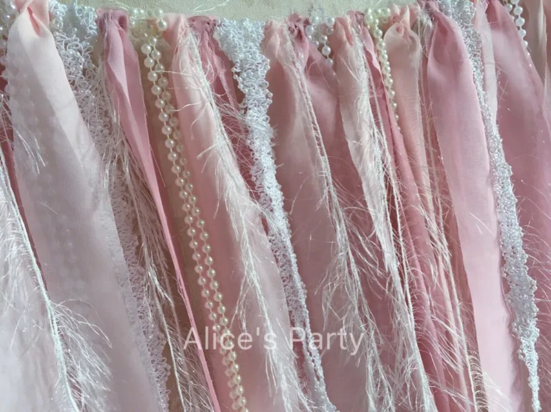 Pale Pink Chiffon Lace banner hot 1st Birthday party garland baby shower Bling one bunting girl first Wedding decorations | Дом и сад