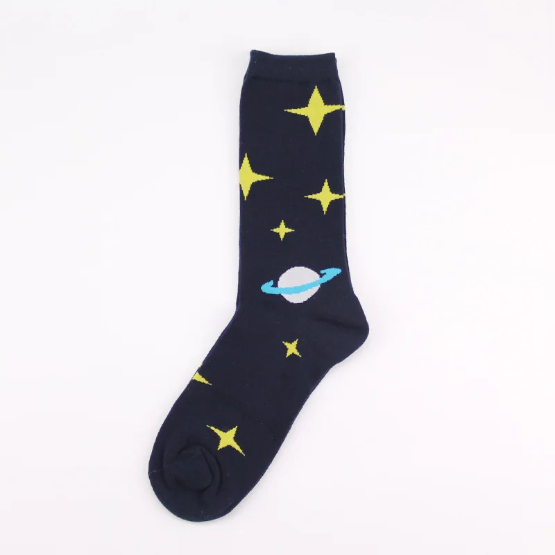 Navy blue space Радужные полосы геометрический пространство робот салат облака мультфильм еда Забавный счастливый носок женский Harajuku Kawaii уличная чулочно - Цвет: Navy blue space