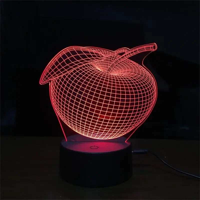 7 цветов меняющая USB лампа ночник красочное яблоко СИД 3D трехмерная настольная