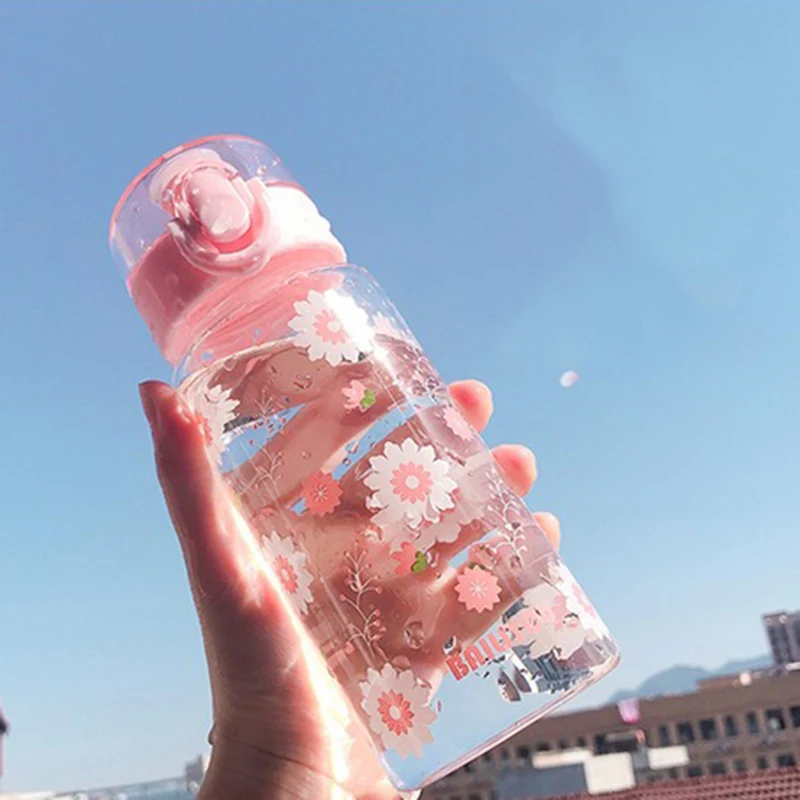 Летняя розовая вишневая стеклянная бутылка для воды спортивная Хрустальная