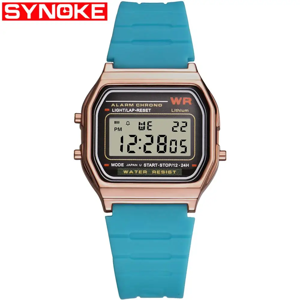 rose gold and blue SYNOKE Мужские квадратные цифровые часы для бега плавания спортивные черные водонепроницаемые мужские часы светодиодный дисплей цифровые наручные часы - Цвет: rose gold and blue
