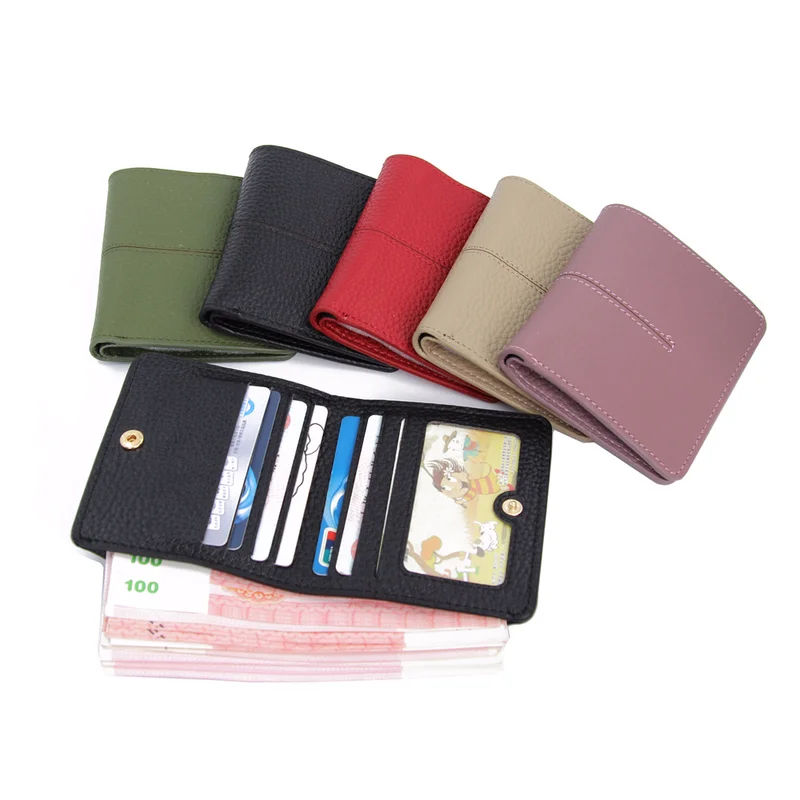 

Genuine Leather Small Mini Ultra-thin Wallets women Compact wallet Handmade wallet Cowhide Card Holder Short Design purse New