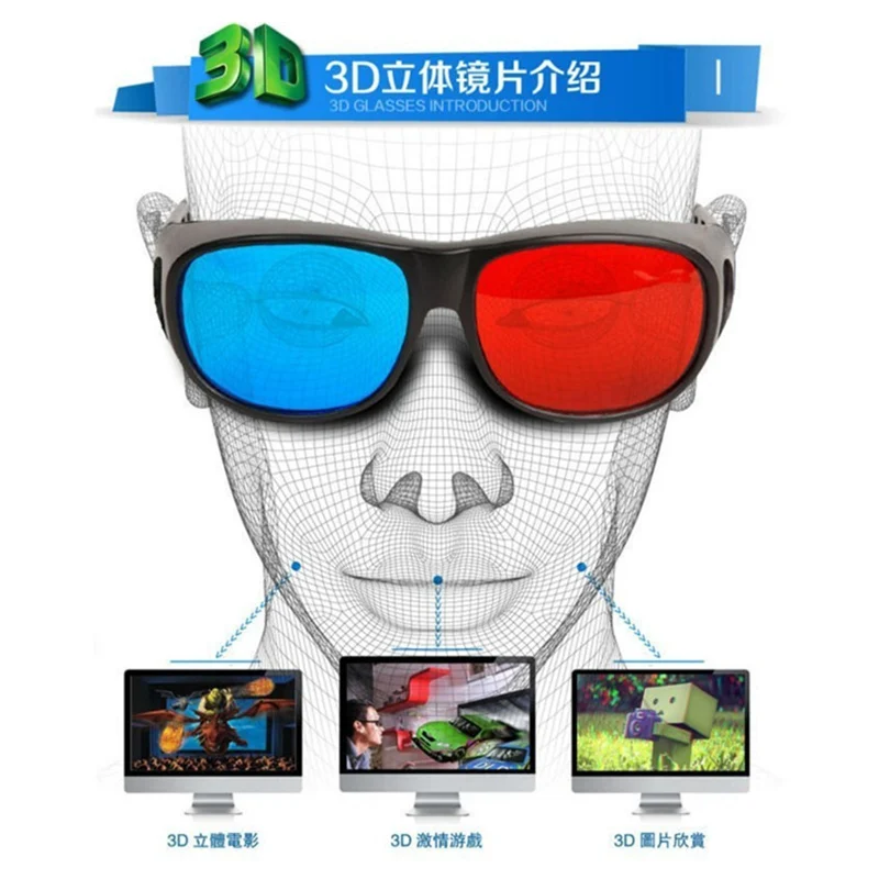 2018 новые модные красные синие 3D очки Anaglyph Framed Vision для игры Стерео фильм объемные