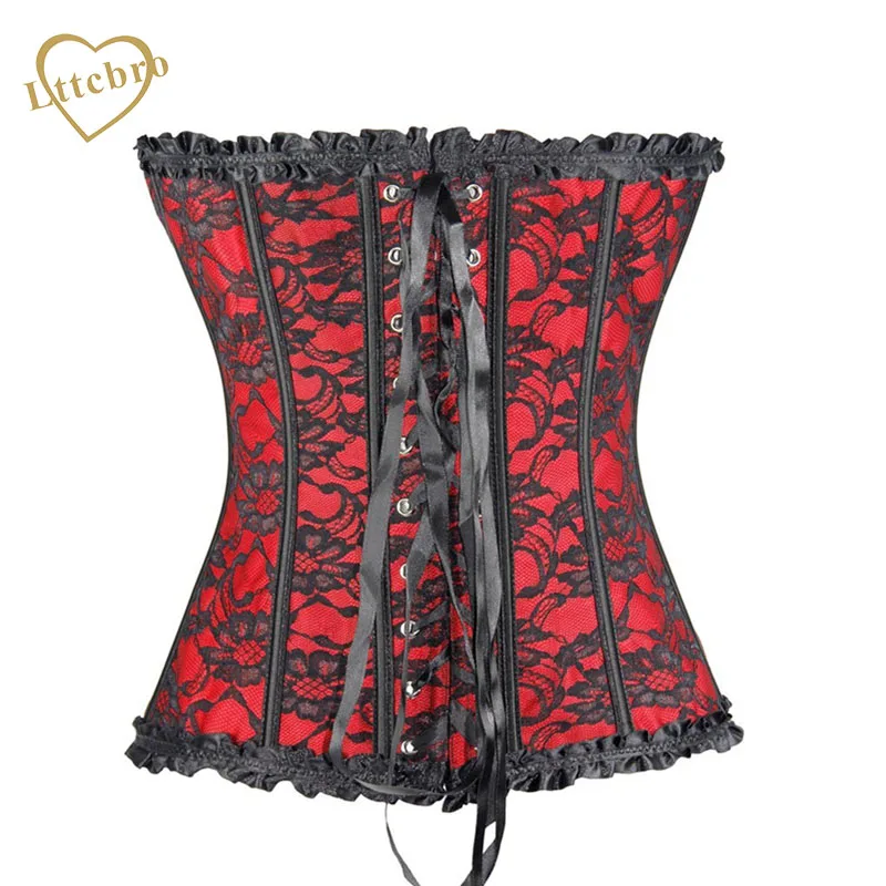 Женский корсет с бантом красный кружевной оборками большого размера поясом