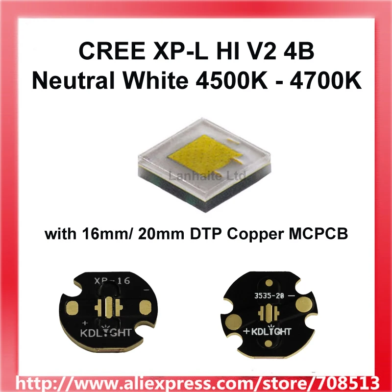 

Cree XP-L HI V2 4B нейтральный белый 4500K - 4700K светодиодный излучатель может с голой светодиодный или 16 мм/20 мм медная плата (1 шт.)
