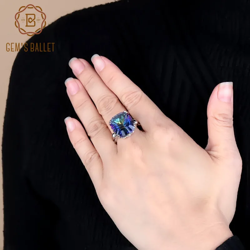 Женское кольцо для коктейлей Gem's Ballet серебряное с естественным синим покрытием