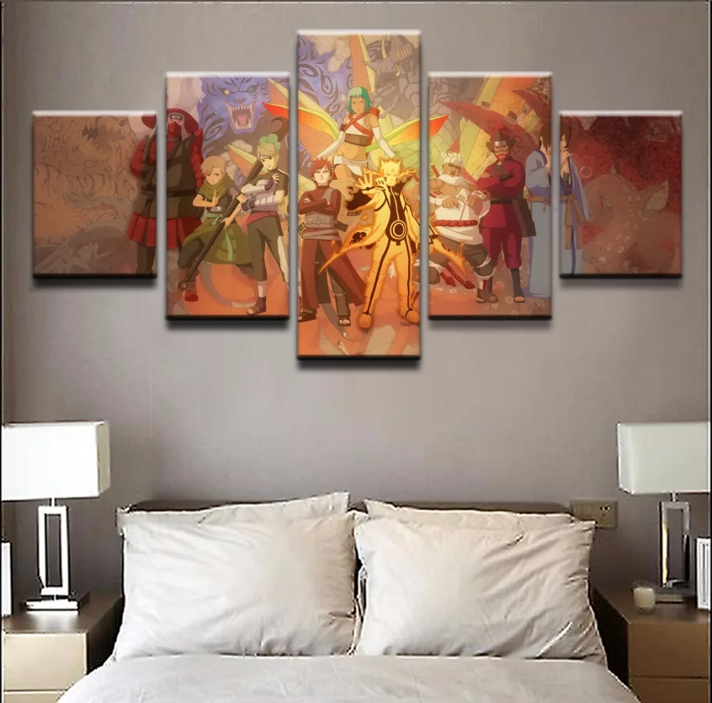 Artwork Anime Poster 5 Panel Naruto Characters Modern Living Room Wall Art Decorative Framework Canvas Painting Modular Picture | Дом и сад