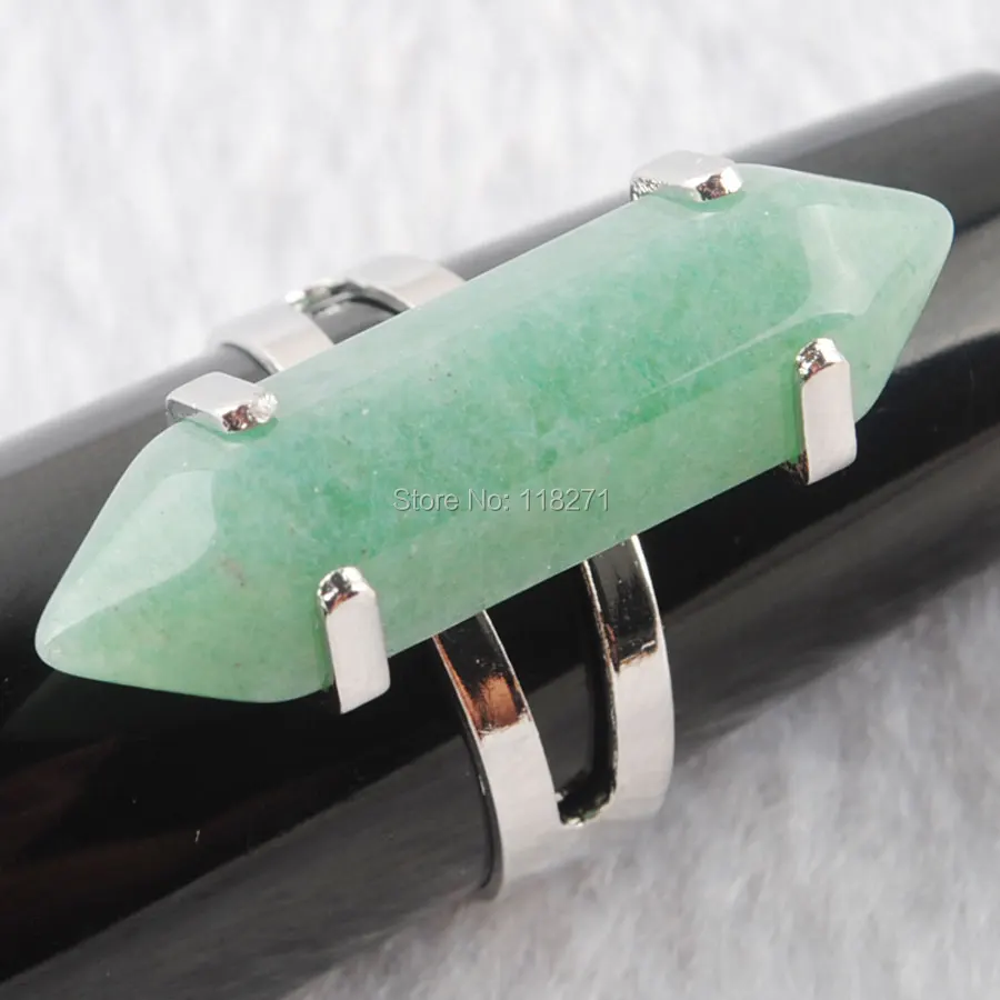 

WOJIAER Natural Stone Aventurine Hexagon Pillar Wedding Ring Healing Reiki Point Chakra Beads 20mm (0.8") Adjustable PX3019