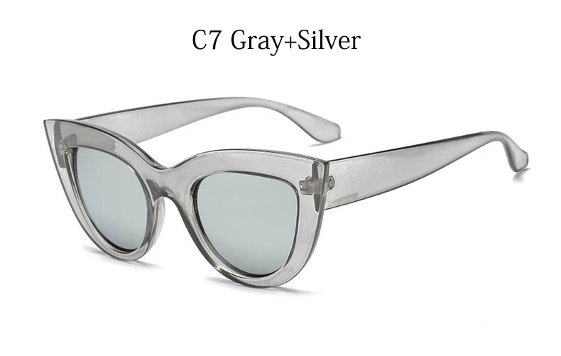 C7 Gray Ретро кошачий глаз солнцезащитные очки для женщин брендовая дизайнерская Дамская мода БАРБИ порошок зеркальные линзы Cateye Солнцезащитные очки для женщин UV400 - Цвет линз: C7 Gray