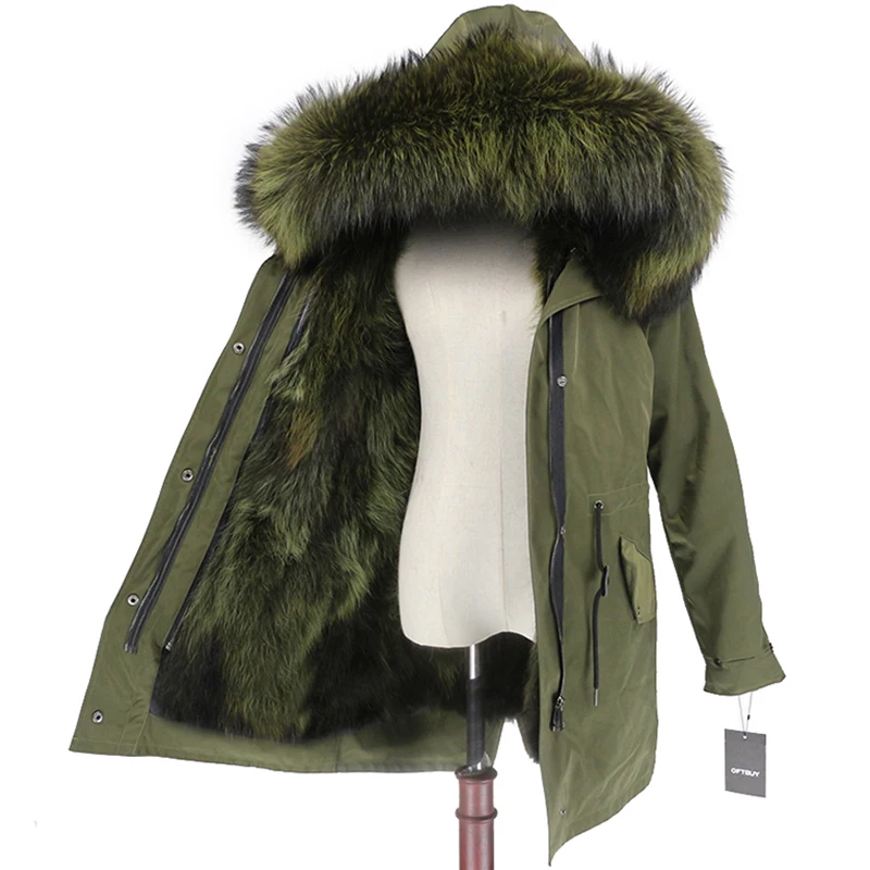 OFTBUY шуба из натурального Лисьего меха, Женская парка, зимняя куртка, натуральный мех енота, Отделка капюшона, длинная верхняя одежда, съемная, водонепроницаемая, роскошная