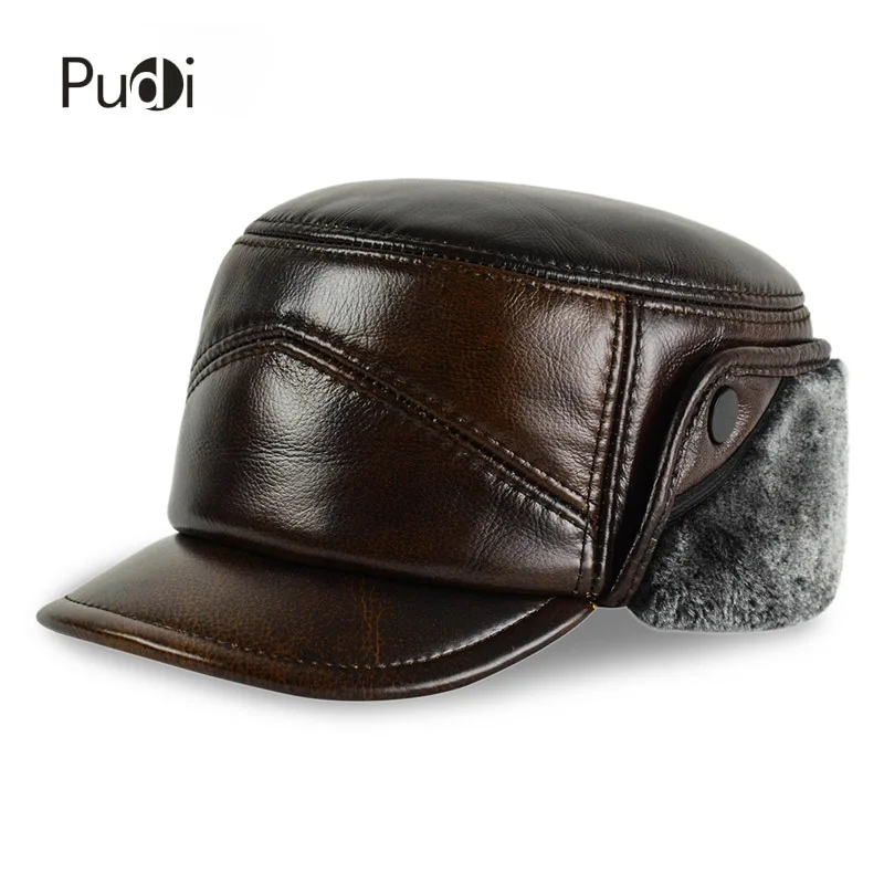 Мужские бейсболки и шапки из натуральной кожи зимние брендовые с ушками