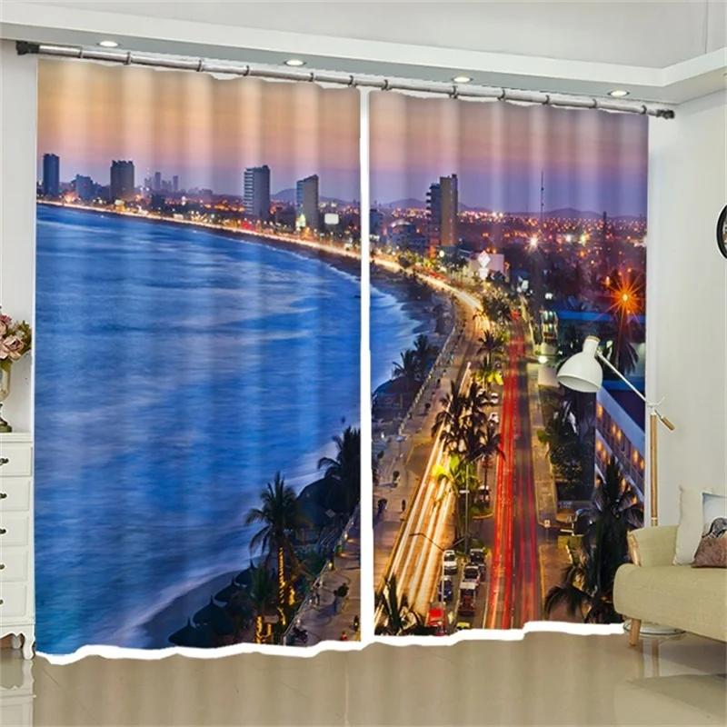 

Bright Lights City Scenery Blackout Curtains for the Living Room Bedroom Kitchen Window Door Drapes Modern Decor Backdrop Fabric