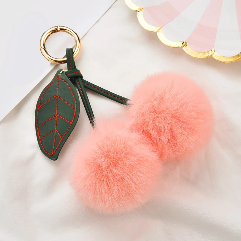 Милая вишня Искусственный Кролик Мех мяч брелок помпон сумка с изображением