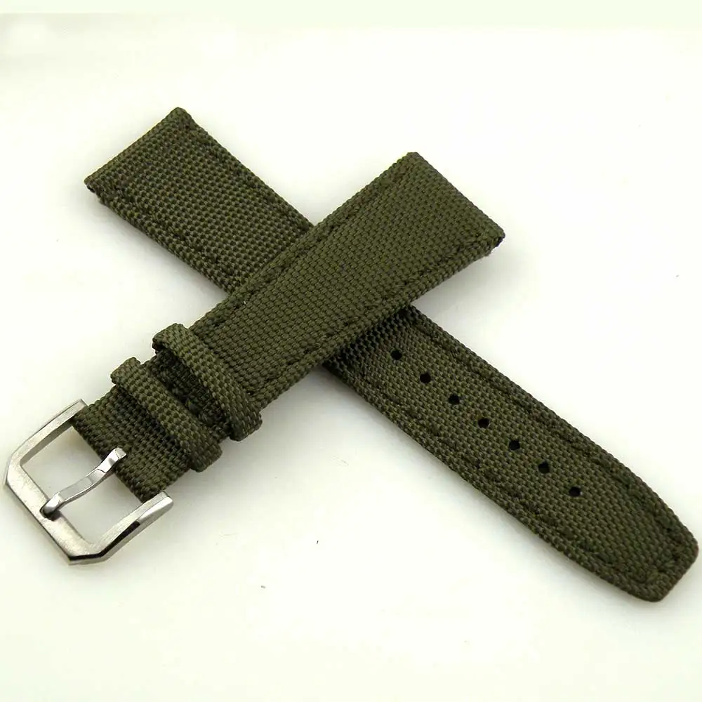 

22mm green olive fabric Leather Strap fit parnis watch