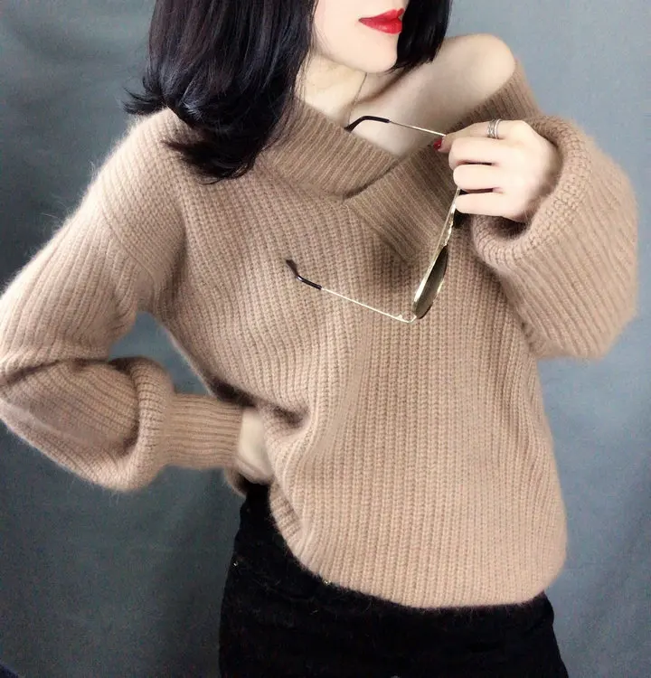 2021 New Pullovers Female Cashmere Sweater Pure Casual V-neck Short Design Basic Knitted Tops | Женская одежда