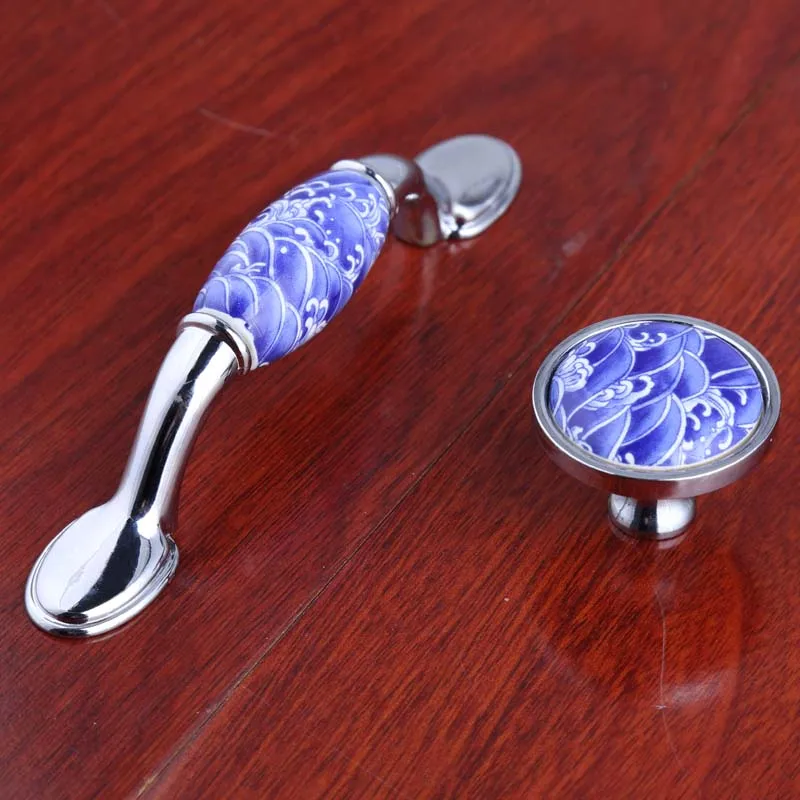 76 мм бело голубые фарфоровые мебельные ручки 3 дюйма синяя керамическая ручка