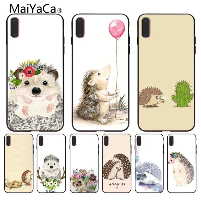 MaiYaCa милый маленький ежик для iPhone 4S 5C 5S 6S 7 8 Plus X XR XS MAX Samsung черный мягкий чехол