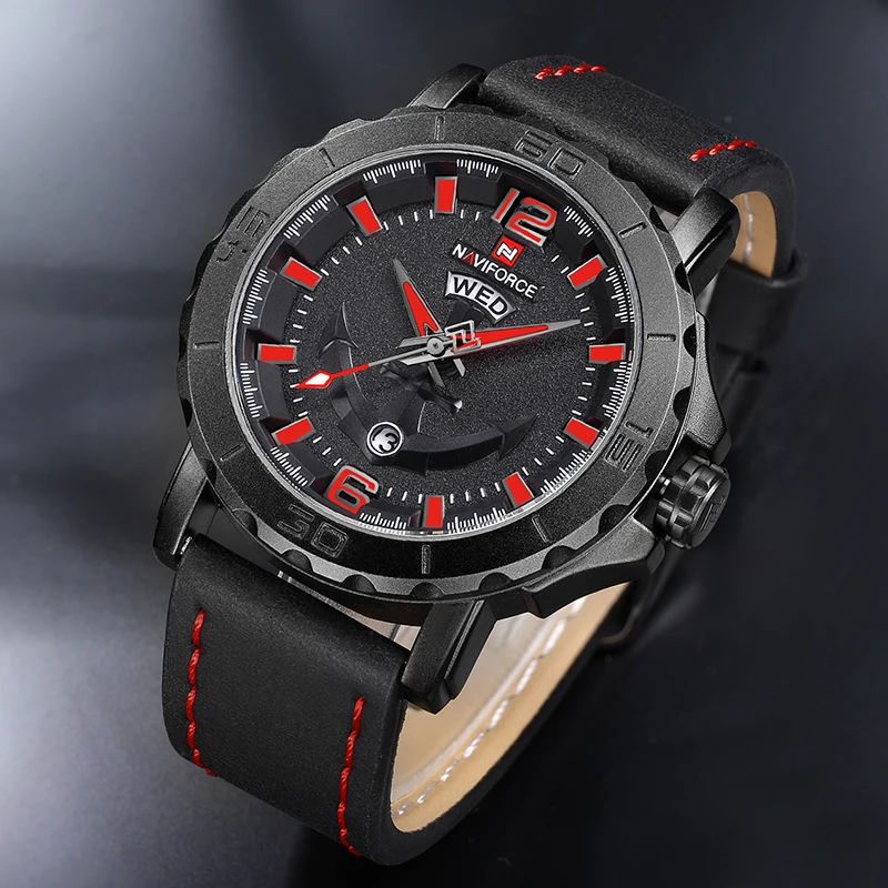 Новый Топ Роскошная лента NAVIFORCE мужские s часы спортивные кварцевые кожаный