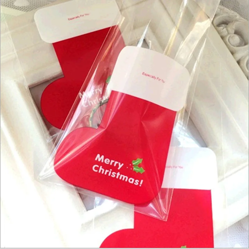 100 шт./лот рождественские мини чулки упаковка печенья пакеты носки обувь для