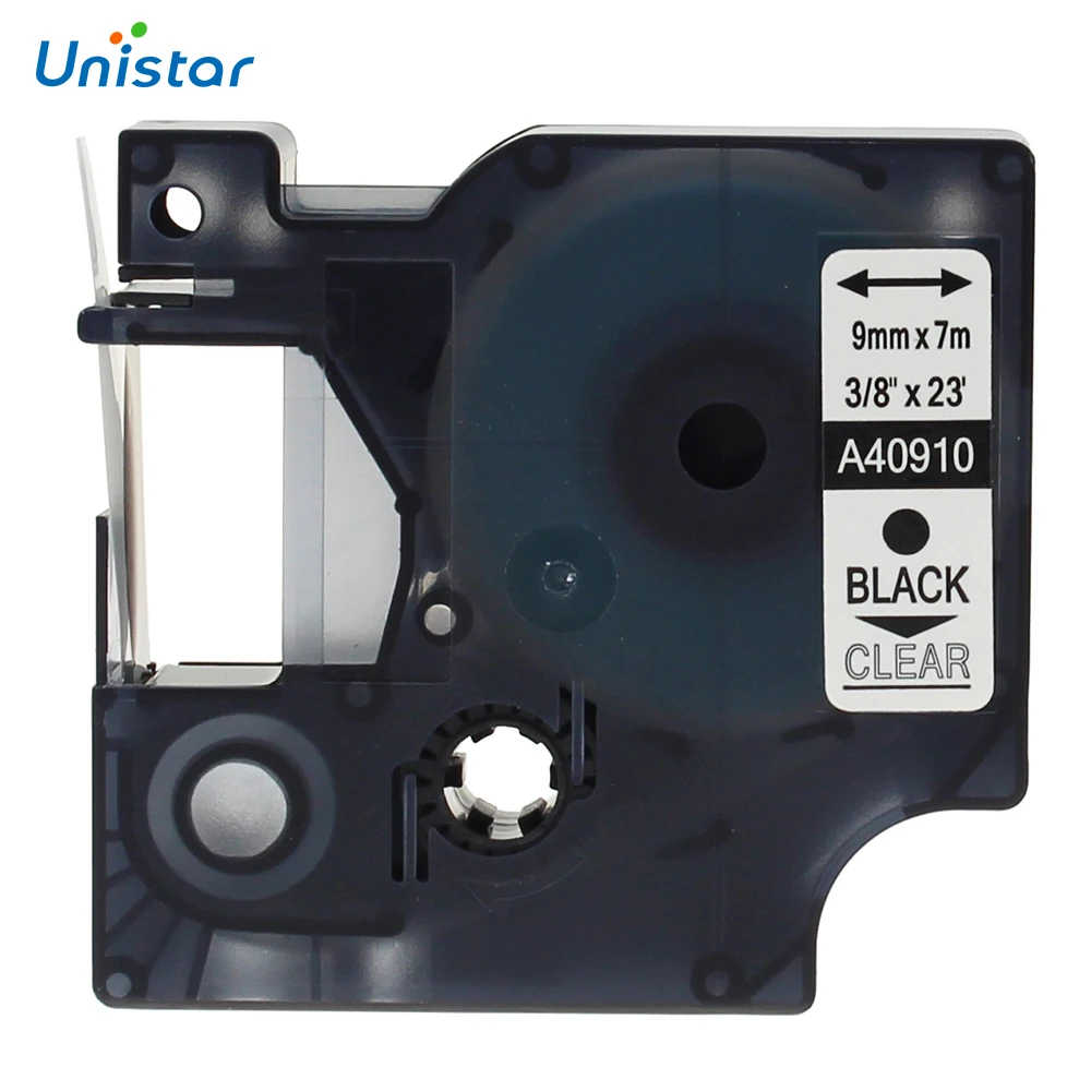 UNISTAR 2 шт. совместимая наклейка с лентой Dymo 9 мм черная на прозрачной 40910 лента