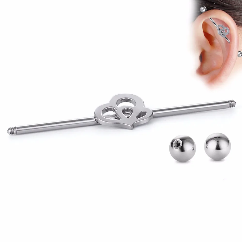 2 шт./лот шар с сердечками сердце штанга фабричного производства 42 мм тоннели для пирсинга шпильки хирургической Сталь хрящ тела GY06