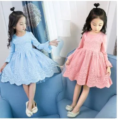 

2018 Girls autumn lace long sleeve princess dress , baby dresses , dresses for girls , 5pcs/lot CXZ01