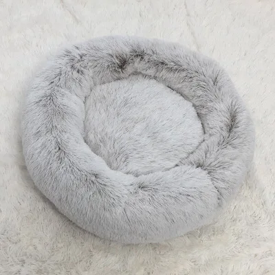 Beige with white Домашняя кошка собака круглое гнездо теплый мягкий плюш удобный успокаивающий подстилка-кровать мелкая сторона 3 см для сна лето осень - Цвет: Beige with white