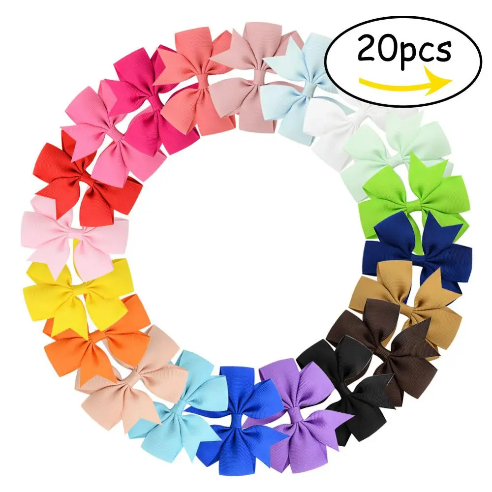 20Pcs 20colors Смешанные цвета 20-40 шт./лот 3 дюймовая атласная лента заколки для волос девушки луки с зажимом Заколки для волос Детские аксессуары для волос 564 - Цвет: 20Pcs 20colors
