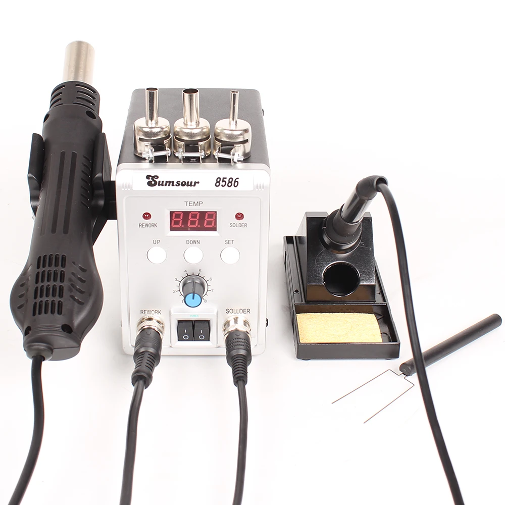 Soldering Station 8586 760W 2 in 1 Digital Display SMD Rework Hot Air Gun Solder Iron 220V ESD Welding Desoldering Repair Tools